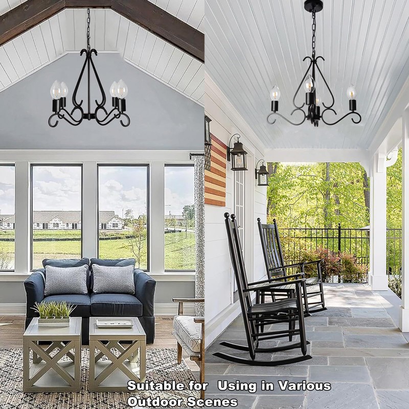 TWINKVILLA Solar Chandelier Outdoor, 4-Lights 23" Rustic Farmhouse Industrial Iron