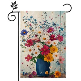 Spring Summer Mason Jar Colorful Flowers Garden Flag for Outside 12x18 Inch Double Sided Burlap Small Daisy Floral Farmhouse Holiday Outdoor Yard Flag Home Decorations