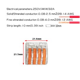 CTRICALVER 12pcs Compact Splice Connector, One-Touch Connector Stranded Single Wire Connectable Connector for 4 Holes