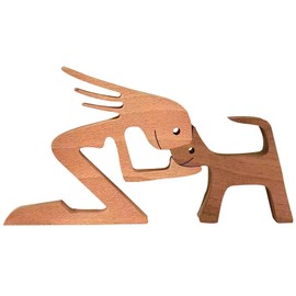 JVHLOV Wood Carving, Handmade Wooden Statue, Kitten and People Statue Sculpture, Wooden Sculpture Ornaments (Woman)