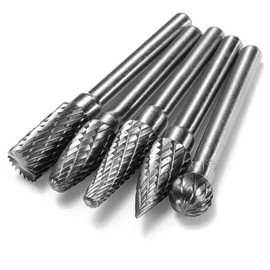 Mesee 5pcs Carbide Burr Rotary Burr, Tungsten Carbide Cutter Set, Rasp Tungsten Steel Grinding Burr 6 mm Shank 10 mm Head Rotary Cutter Bits Kit for Rotary Tools Cutter Engraving Bits
