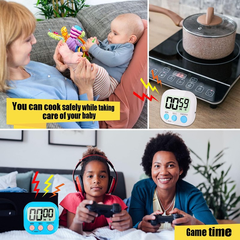 4-Pack Digital Timer – Multi-Function Kitchen Timer with Loud Alarm,