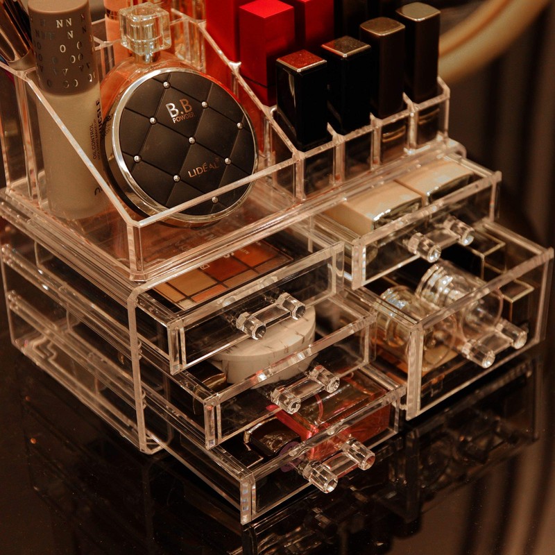 Cq acrylic 2 Pack Clear Makeup Storage Organizer,Stackable 5 Drawers