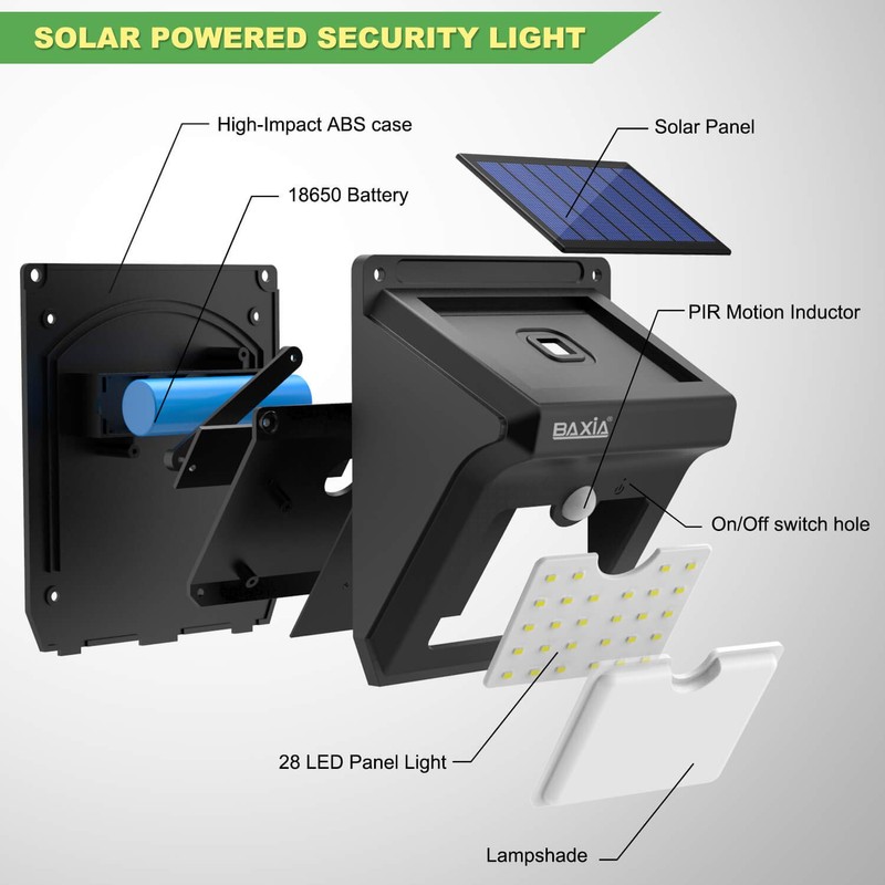 BAXIA TECHNOLOGY Solar Outdoor Lights Wireless Security Motion Sensor Solar
