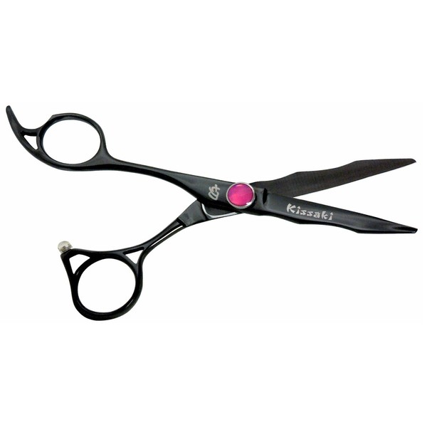 Kissaki Left Handed Hair Scissors Haniku L 5.5 inches Black Titanium Hair Cutting Shears Barber Scissors