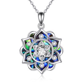 DAYLINLOVE Lotus Necklace 925 Sterling Silver Birthstone Abalone Shell Pendant Necklace Birthday Yoga Lotus Jewellery Gifts for Women Girls Mum Grandmother, Sterling Silver, No Gemstone