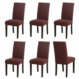 Chair Covers, Set of 6, Brown, Stretch Dining Room Chair Covers for Dining Room Chairs, Removable Washable Spandex Chair Cover for Kitchen Chairs, Hotel, Banquet (Brown, 6 Pieces)