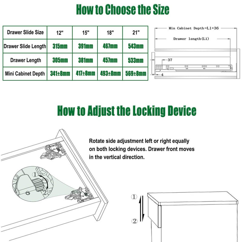 OCG Under Mount Drawer Slides 12 inch (1 Pair), Full