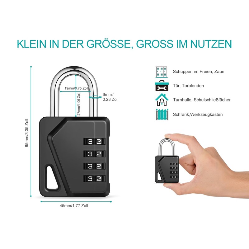 ZHEGE Padlock with Combination Code, 4-Digit Combination Lock with Name