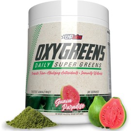 EHP LABS EHPlabs OxyGreens Daily Super Greens Powder - Green Superfood, Spirulina Herbal Supplement with Prebiotic Fibre, Alkalizing Antioxidants & Immunity Wellness, 30 Serves (Guava Paradise)