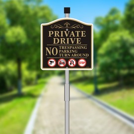 Private Drive No Trespassing Private Driveway Sign, No Trespassing No Turn Around No Parking Sign 12 * 12 inches, Weather & Fade Resistant, UV Protected, Easy to Install