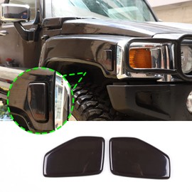 PIUGILH Front Turn Signal Light Lamp Cover Guard Trim Bezel Frame Decor Exterior Accessories for Hummer H3 2005-2009, Smoked Black