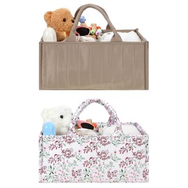 Shinylin 2 Pcs Diaper Caddy Organizer Stylish Brown Diaper Caddy Basket Floral Pastoral Daisy Nursery Storage Organizer Baby Shower Gifts for Baby Newborn Essentials