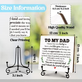 Thank You Gifts for Dad from Daughter, Father's Day Thanksgiving Birthday Gifts for Dad Daddy, To My Dad Wooden Sign with Stand, Home Office Desk Decor Presents for Dads, 5" x 5"-B14