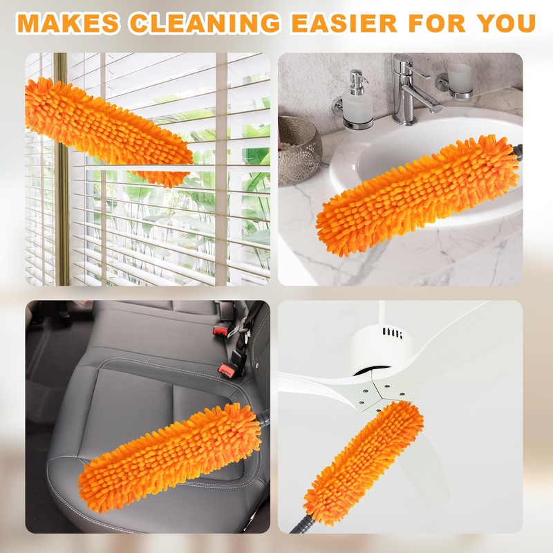 16'' Microfiber Duster with Long Handle,Reusable Detachable Head Duster for