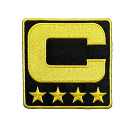 Captain C Patch Iron (4 estrellas) para coser para jersey de fútbol, béisbol, fútbol, lacrosse, jersey de hockey (1 unidad/negro/4 estrellas doradas/oro C)