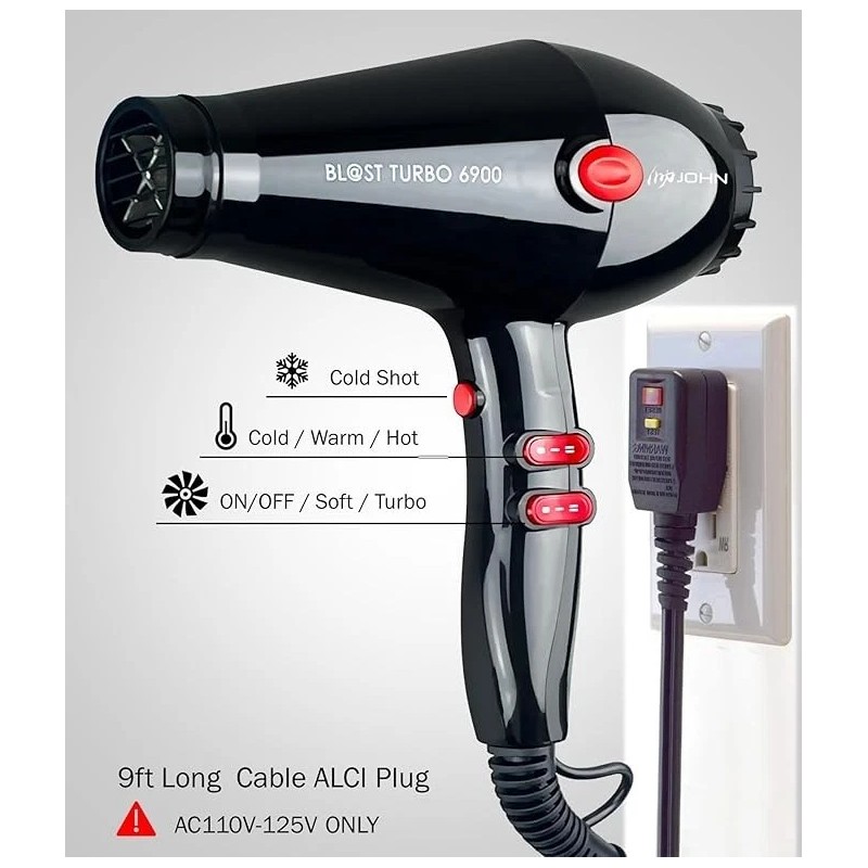 JOHN Super Fast Drying Hair Dryer Ionic 2200W Professional Salon