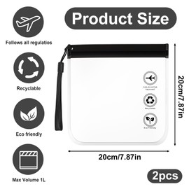 Clear Toiletry Bags, Reusable Quart Size Travel Bag Leak-Proof Airport Liquids Travel Bag with Hanging Rope Portable Travels Accessories Holiday Essentials Makeup Bags (2Pcs)