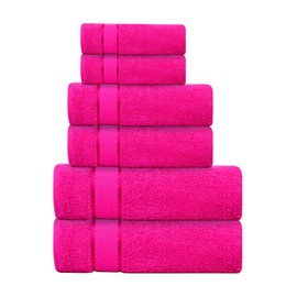 CRAFTBERRY Bath Towels Set -100% Cotton - 2 Bath, 2 Hand & 2 Washcloths - Large, Thick, Fluffy, Absorbent, Quick Dry, Soft & Plush - 6 Piece Luxury Bathroom Towels - Hot Pink/Dark Pink/Fuchsia