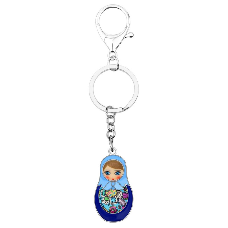 DOWAY Enamel Cute Matrushka Figures Dolls Keyring Babushka Wooden Doll