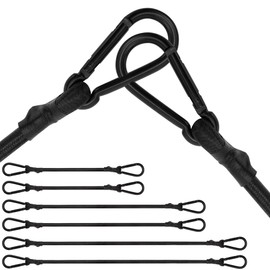 Tensioning Elastic Straps with Carabiner, Set of 6 Expanders with Carabiner Hook, Black Luggage Straps in 3 Sizes, 30 cm, 60 cm, 80 cm, Extra Strong Rubber Tensioner for Sun Sail, Tarpaulin, Garden,