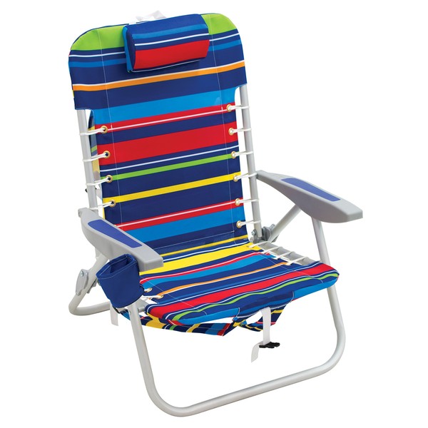 Rio Beach 4-Position Backpack Lace-Up Suspension Folding Beach Chair, Multi Stripe