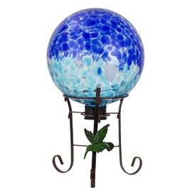 Stargarden Gazing Ball, 10 Inch Gazing Globe, Decorative Glass Balls with Metal Ball Holder, Mixed Blue Globe for Indoor, Outdoor Decor