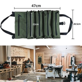 Skibetfo Portable Tool Roll Bag Multi-Purpose Tool Roll Up Pouch Bag Multifunctional Canvas Tool Bag with 5 Zipper Pockets Green Tool Wrap Roll Organiser for Wrench Screwdriver Spanner
