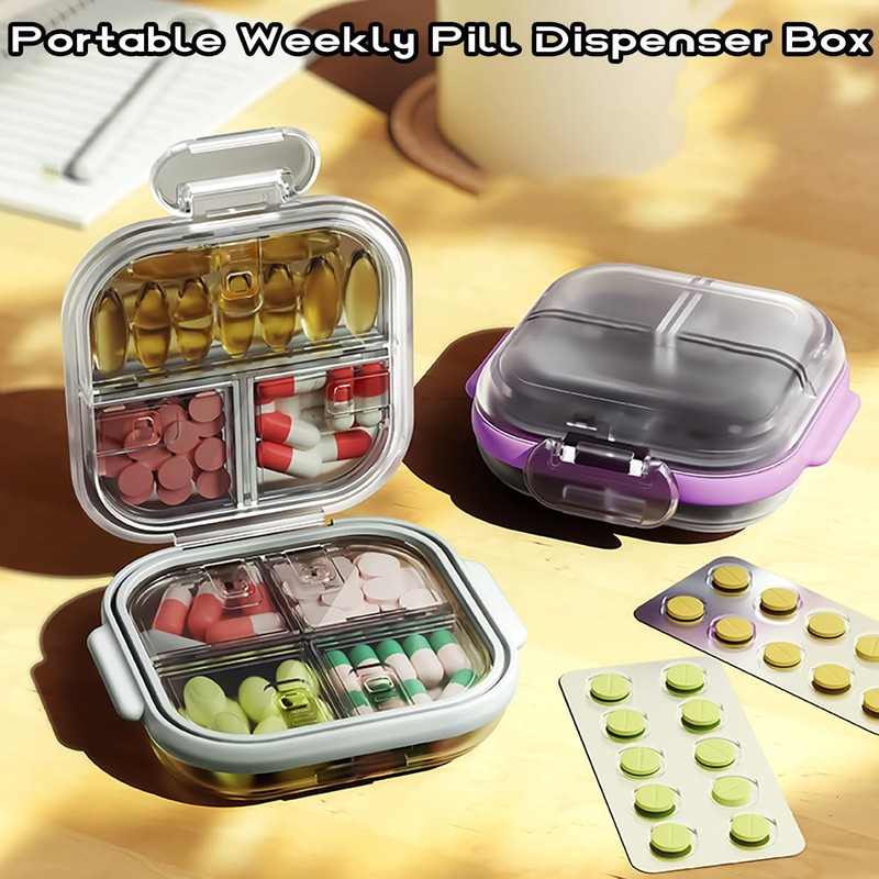 MURRI&MURRDI Pocket Pill Case Box, Pill Dispenser 7 Compartments, Weekly
