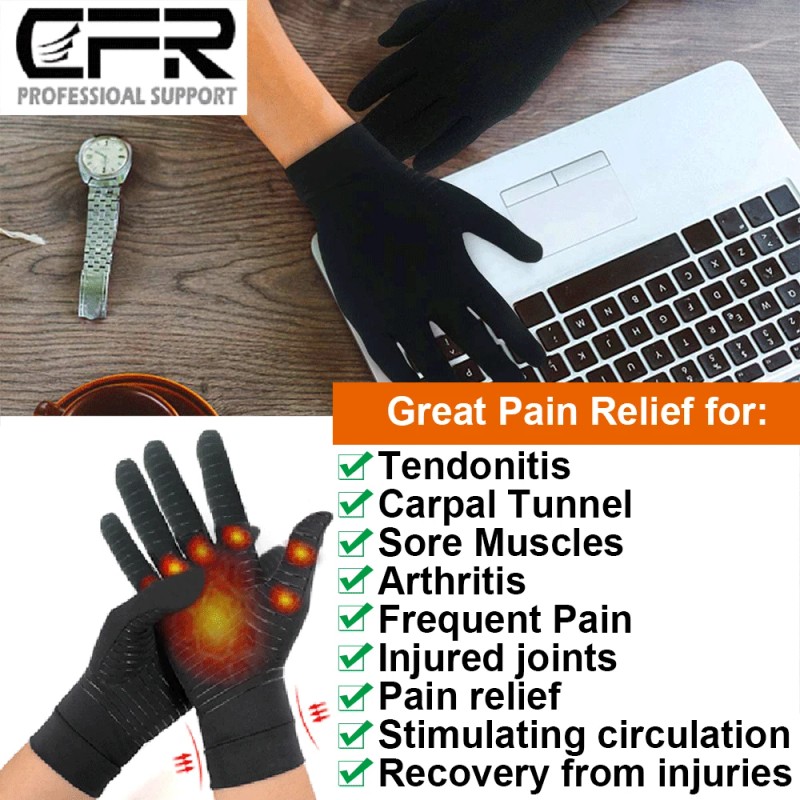 CFR Copper Compression Arthritis Gloves Finger Carpal Tunnel Typing Support