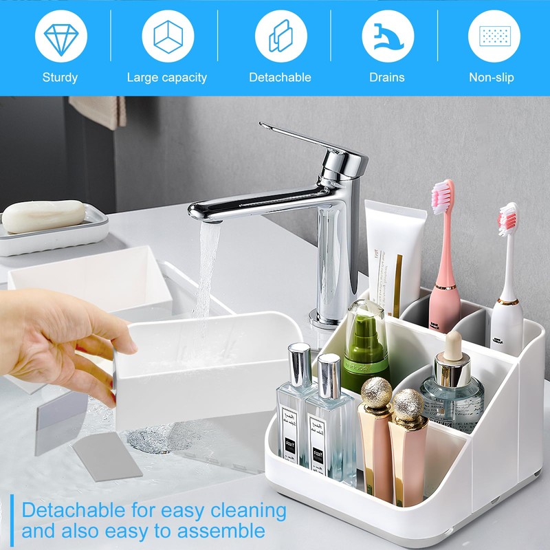 Toothbrush Holder for Bathroom,Detachable for Easy Cleaning Multi-Functional Countertop Storage