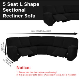 Peryiter 7 Pcs L Shape Sectional Recliner Sofa Covers 5 Seat Sectional Couch Covers Milk Silk Velvet Stretch Reclining Sofa Slipcover Furniture Protector for Living Room(Black,Milk Silk)