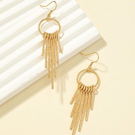 TseenYi Long Chain Tassel Earrings Long Tassel Dangle Earrings Gold Chandelier Drop Chain Earrings Circle Dangle Hook Earrings Bar Dangle Fringe Earrings