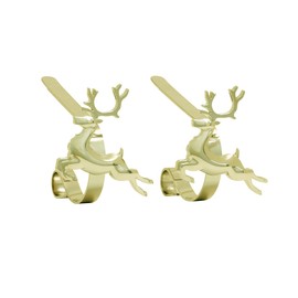 Mantleclip Reindeer Christmas Stocking Holders with Removable Zinc Alloy Holiday Icons, Metal, Gold, Pack of 2