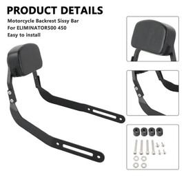 Motorcycle Detachable Passenger Sissy Bar Backrest with Cushion Pad Compatible with Kawasaki Eliminator 500 450 2024-2025 Black
