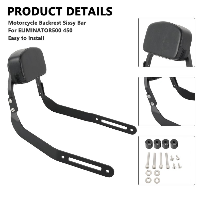 Motorcycle Detachable Passenger Sissy Bar Backrest with Cushion Pad Compatible