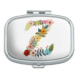 Letter Z Floral Monogram Initial Rectangle Pill Case Trinket Gift Box