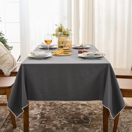 Simple&Opulence 140x200cm Table Cloth Rectangle, 280GSM Cotton Canvas Tablecloth, Waterproof & Wipeable & Durable, 6-8 Seats Table Cover for Dining, Kitchen, Outdoor, Grey