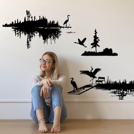 SUPERDANT Wall Sticker Black Heron Landscape Wall Stickers Wall Stickers Wall Pictures Bird Mountain Decorative Sticker Removable Window Decoration Art Decorative Home Children Toddlers Gift