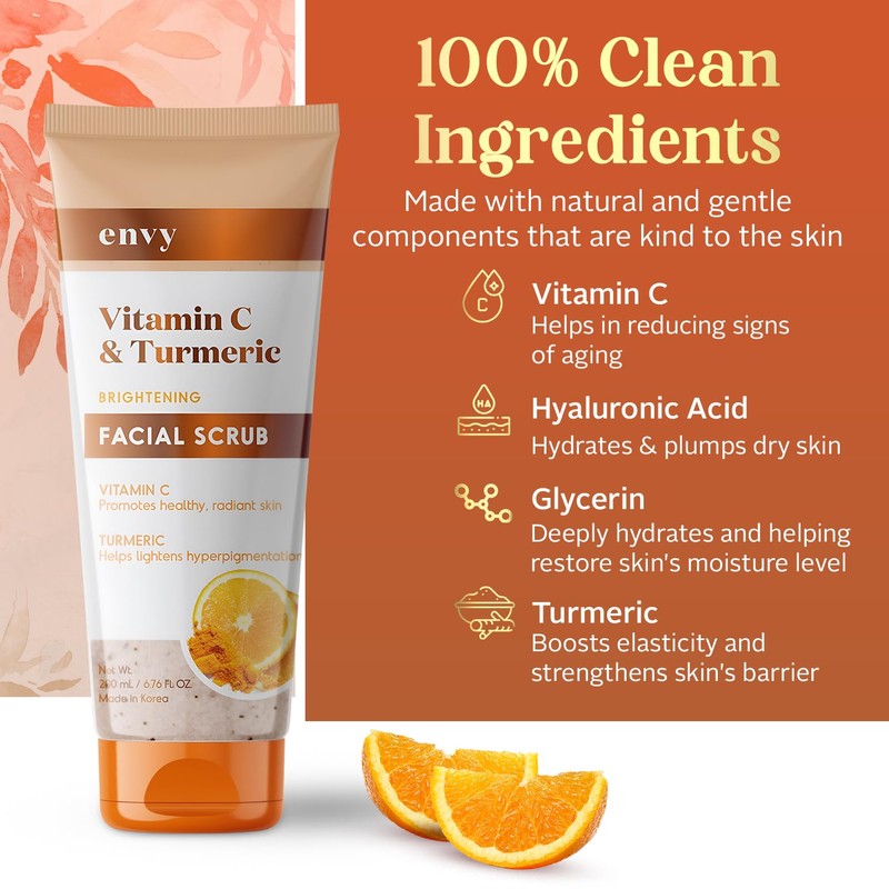 Envy Vitamin C and Turmeric Face Scrub - Clears Blackheads,