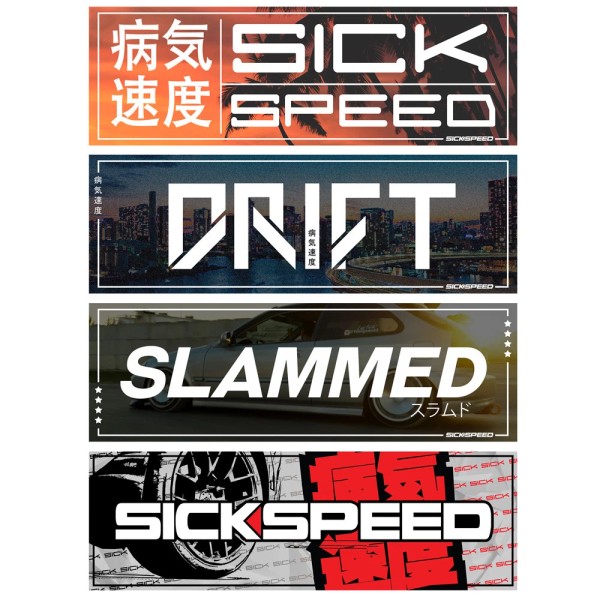 SICKSPEED 4 PC SICKSPEED STICKERS VINYL DECAL KIT DRIFT SLAMMED