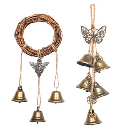 Ausicfen 2PCS Witch Bells for Door Knob for Protection Witchcraft Bells Wiccan Magic Wind Chimes for Home Door Doorknob(Rattan Bell Set)