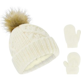 Baby Hats Newborn - Toddler Winter Baby Hat and Mitten Set Boy and Girls Baby Winter Hat Fleece Lined 0-6 Months (Ivory)