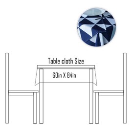 WedDecor 60 x 84 Inch Geometric Triangles Tablecloth Rectangle, Waterproof Spillproof Washable Polyester Table Cloth for Outdoor Picnic, Kitchen, Patio and Holiday Dinner, White & Blue