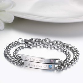 JewelryWe Jewellery Gift Ideas EIN Paar EIN Leben Lang Series Silver Partner Bracelets Stainless Steel Customisable [German language], Stainless Steel