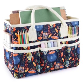 E-WEICHEN Craft Organizer Tote Bag Art Storage Caddy with Multiple Pockets Storage Containers for Art,Craft,and Office Supplies Storage. Black Magic
