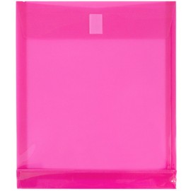 JAM PAPER Plastic Expansion Envelopes with Hook & Loop Closure - Letter Open End - 9 3/4 x 11 3/4 with 1 Inch Expansion - Fuchsia Pink - 12/Pack