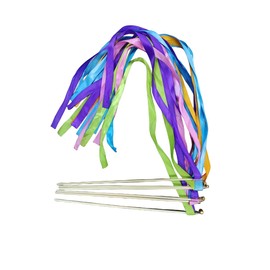 WHTCHSU Multicolor Glitter Gymnastics Ribbon Stick [6 Pack] with 12 inch Stick and 0.6 Meter Ribbon for Gym, Training, Circus, Dance, Baton Twirling, Dancing Streamers (Pack of 6)