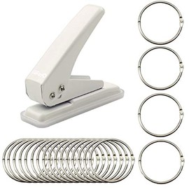 1 Hole Paper Punch with 20Pcs Loose Leaf Binder Rings 20 Sheets Capacity Desktop Hole Puncher for Paper Crafts Booklets DIY Greeting Cards Index Cards