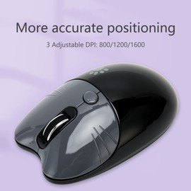 Cute Cat Mouse, Adjustable DPI Portable Mobile Optical Mouse, Dual Mode Candy Colors Silent Mouse, for Win XP, 7, 8, 10, for OS X (Black )